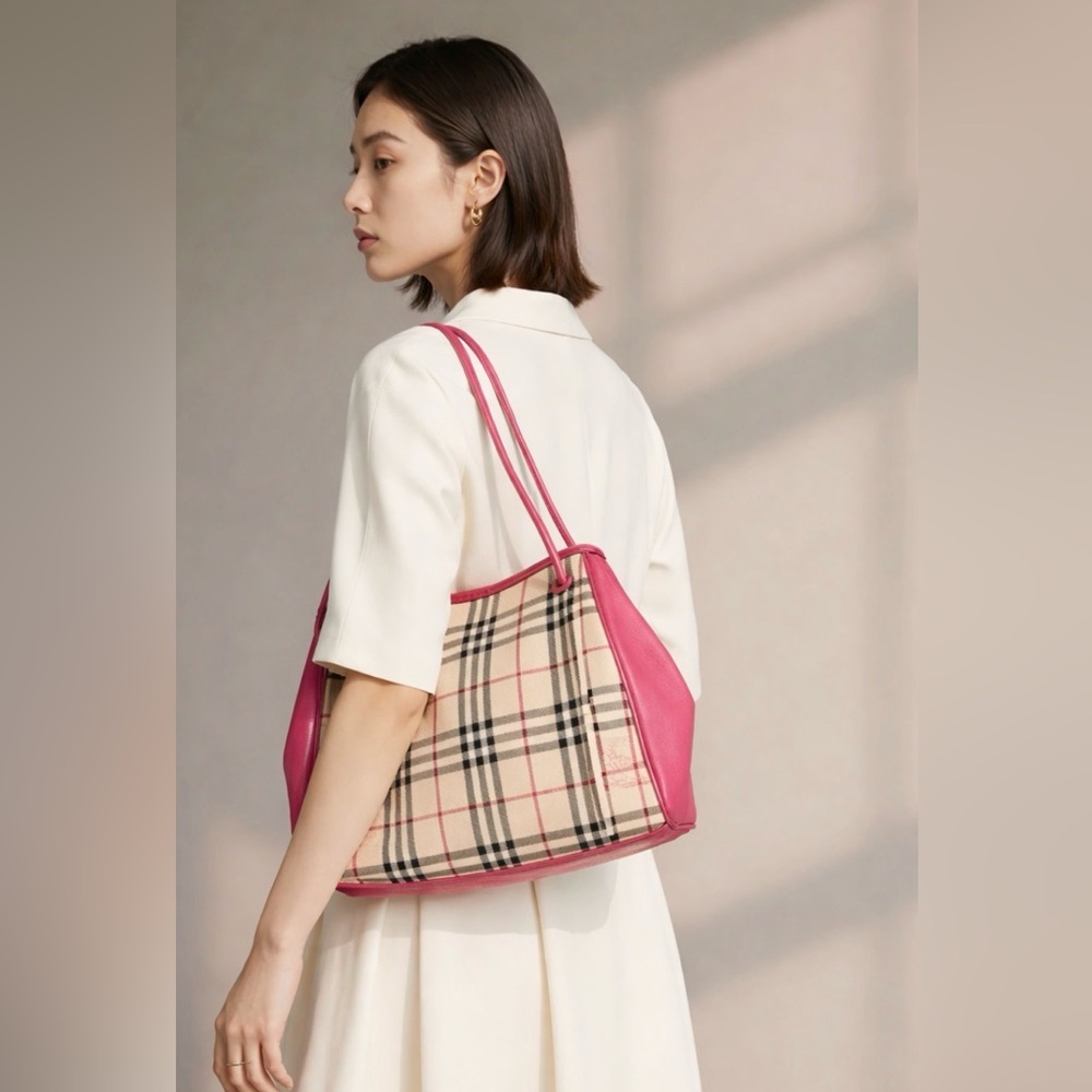 Burberry Haymarket Knots Small Canterbury Tote – Pink Azalea – PVC & Leather